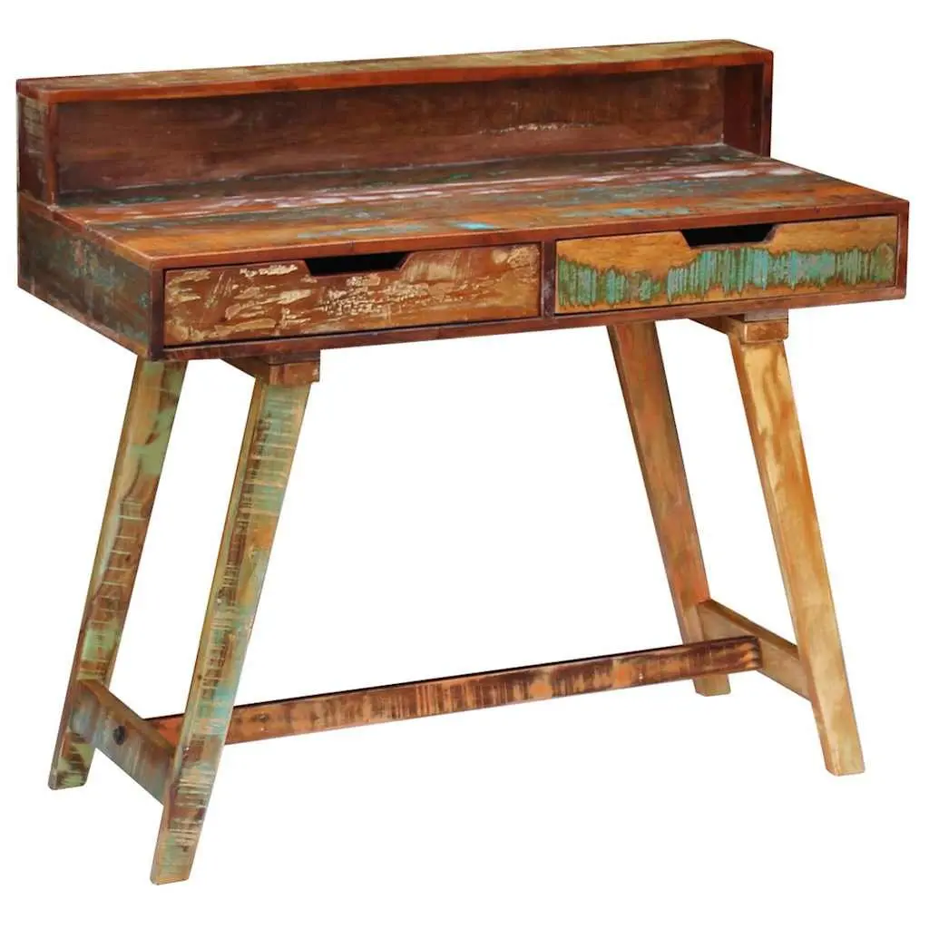 Desk Solid Reclaimed Wood Vintage Style Office Study Computer Table with Drawers