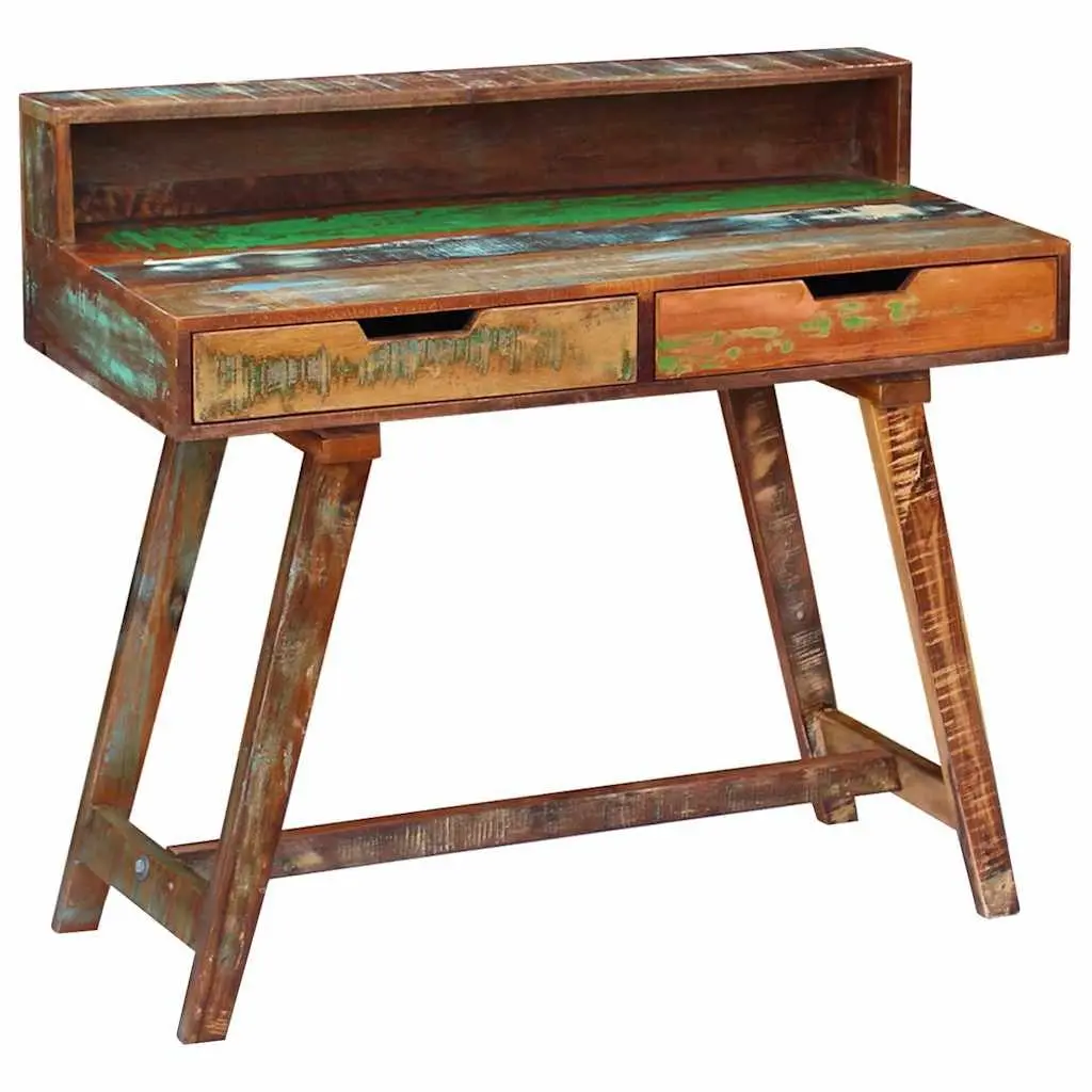 Desk Solid Reclaimed Wood Vintage Style Office Study Computer Table with Drawers
