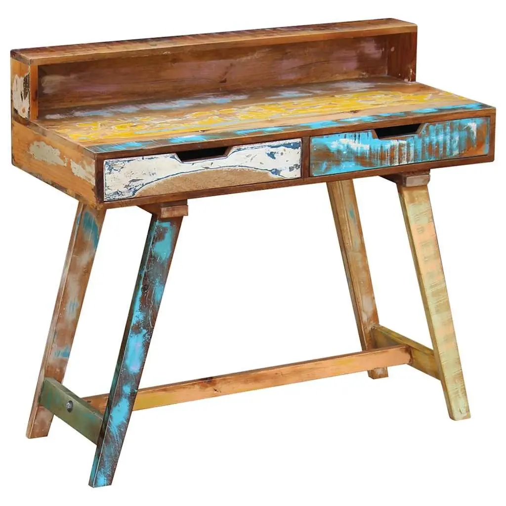 Desk Solid Reclaimed Wood Vintage Style Office Study Computer Table with Drawers