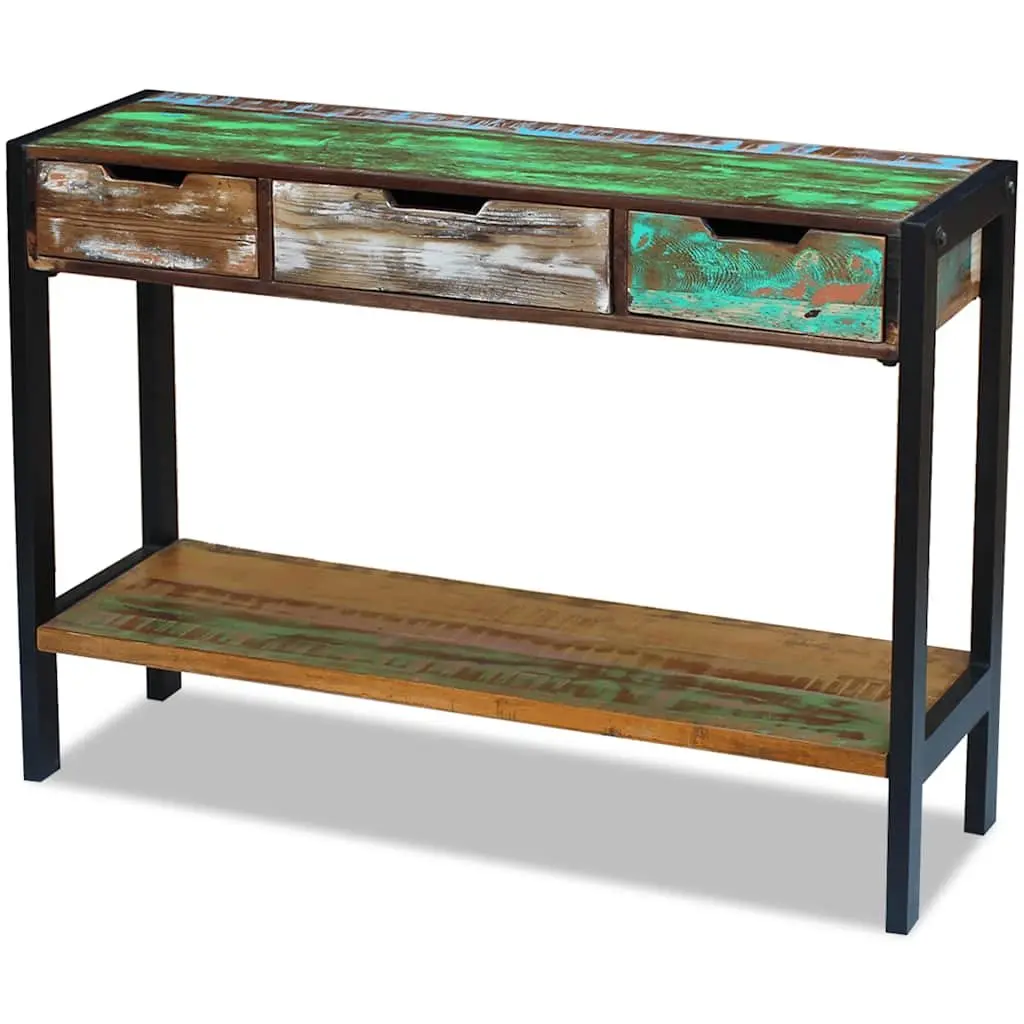 Wooden Sideboard 3 Drawers Solid Reclaimed Wood Storage Cabinet Console Table