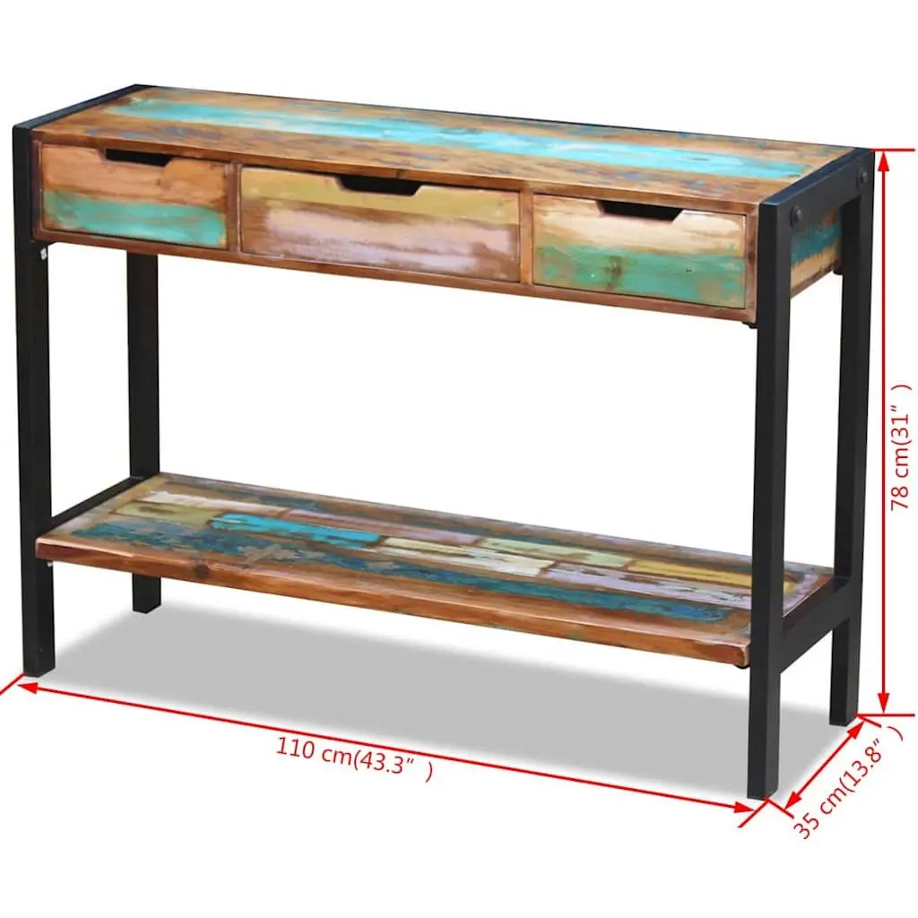 Wooden Sideboard 3 Drawers Solid Reclaimed Wood Storage Cabinet Console Table
