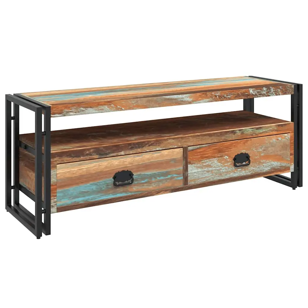 TV Cabinet Vintage Style Solid Reclaimed Wood 2 Drawer 1 Shelf Multicolour