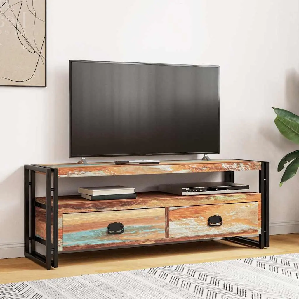 TV Cabinet Vintage Style Solid Reclaimed Wood 2 Drawer 1 Shelf Multicolour