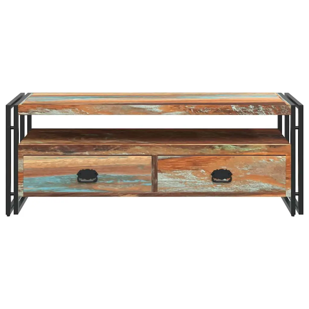 TV Cabinet Vintage Style Solid Reclaimed Wood 2 Drawer 1 Shelf Multicolour