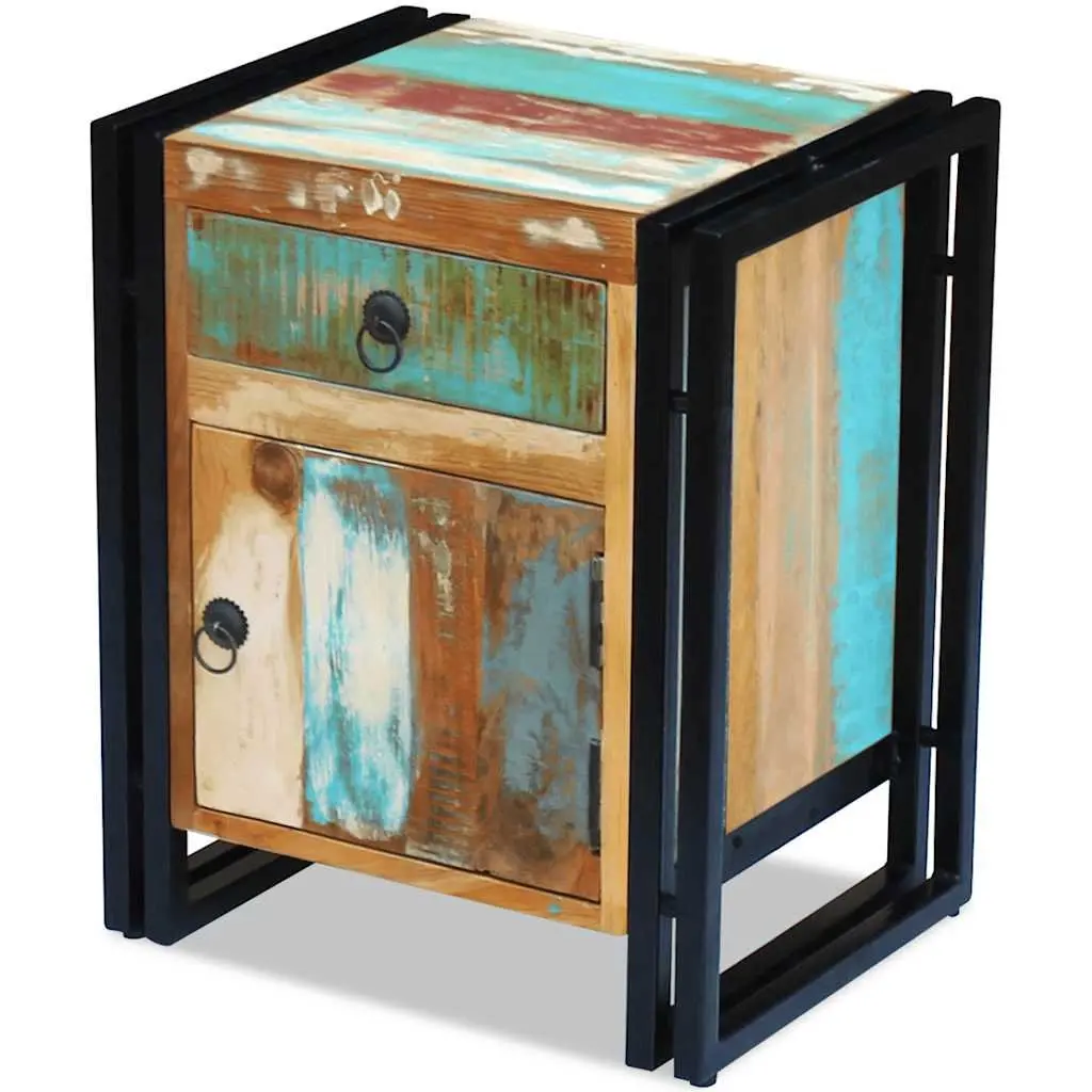 Bedside Cabinet Vintage Style Solid Reclaimed Wood Storage Drawer Multicolour