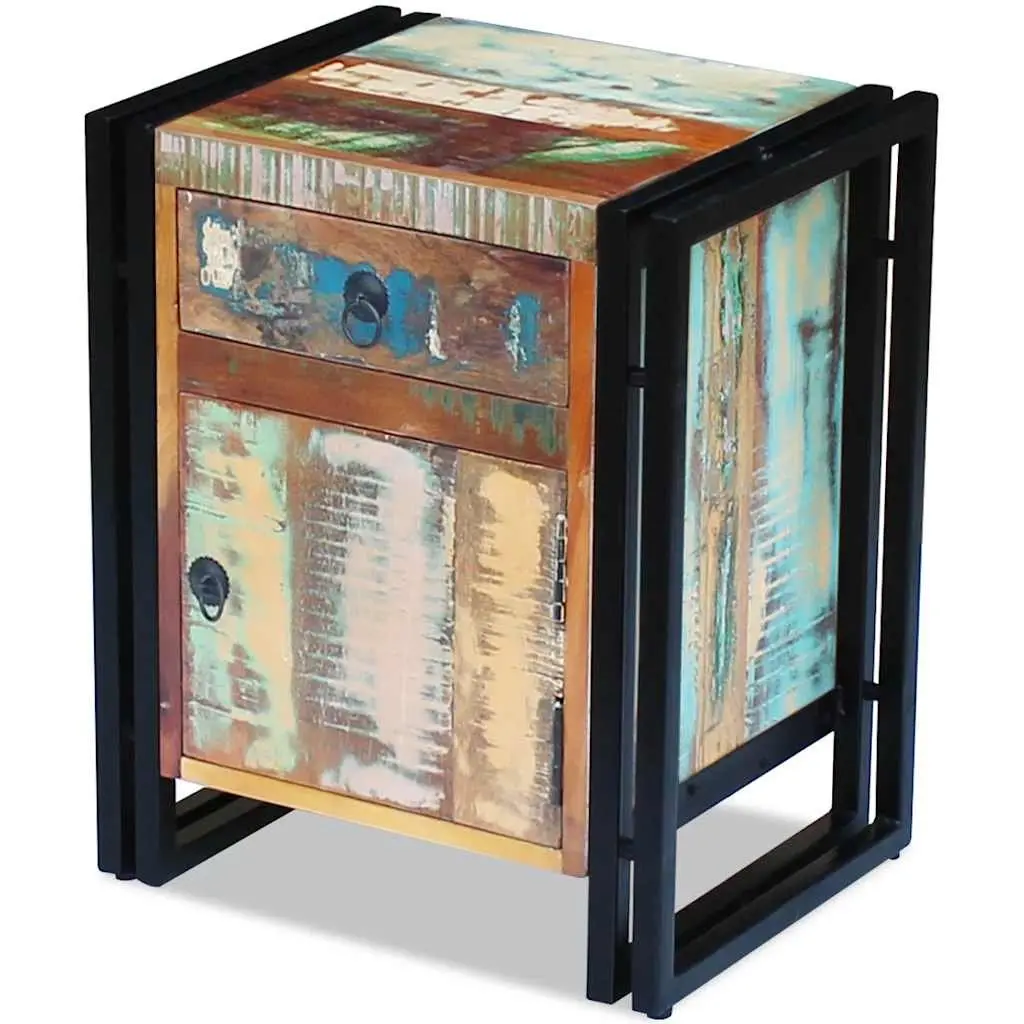 Bedside Cabinet Vintage Style Solid Reclaimed Wood Storage Drawer Multicolour