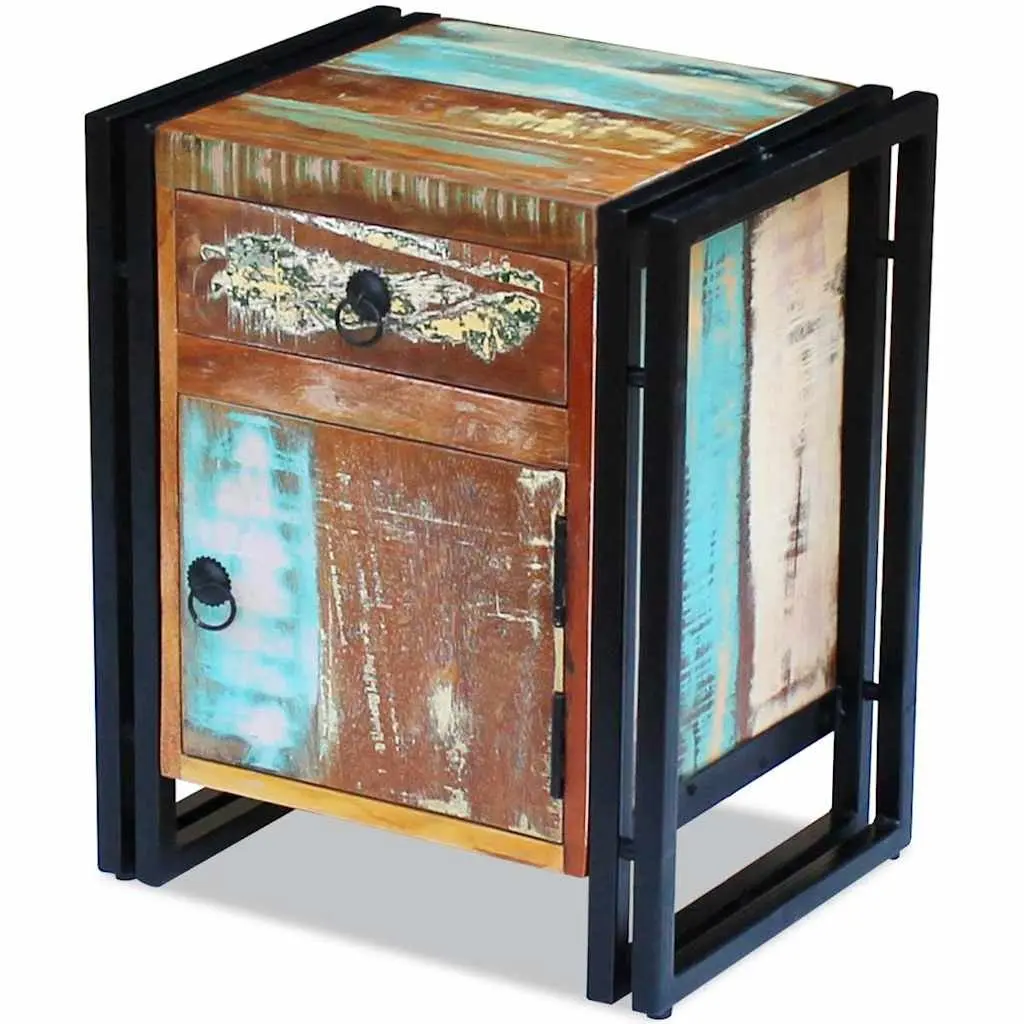 Bedside Cabinet Vintage Style Solid Reclaimed Wood Storage Drawer Multicolour