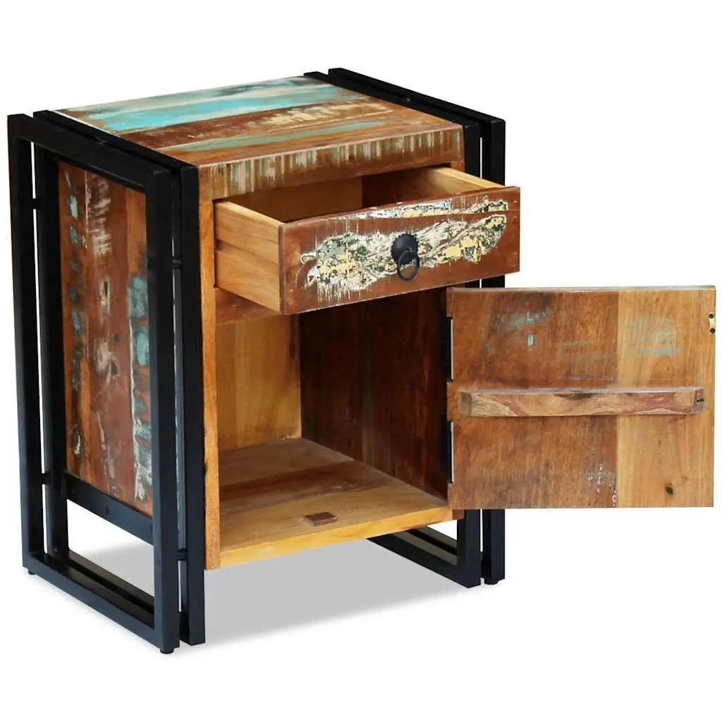 Bedside Cabinet Vintage Style Solid Reclaimed Wood Storage Drawer Multicolour