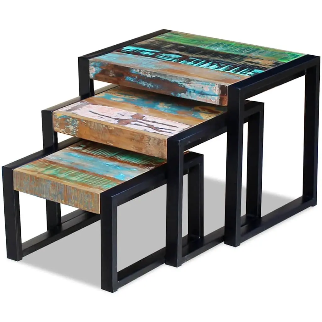Nesting Tables Solid Reclaimed Wood Stackable End Side Coffee Multicolour 3 Piece
