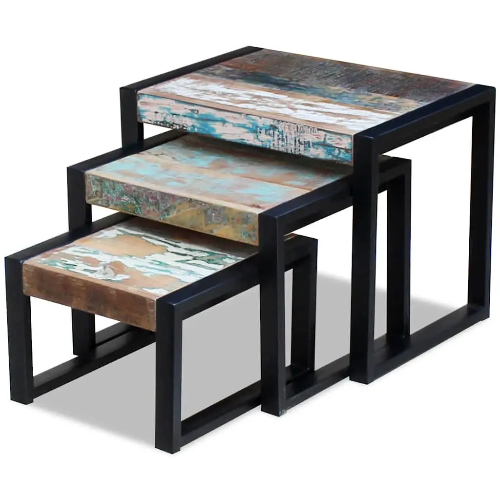 Nesting Tables Solid Reclaimed Wood Stackable End Side Coffee Multicolour 3 Piece