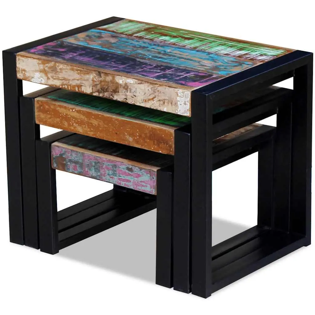Nesting Tables Solid Reclaimed Wood Stackable End Side Coffee Multicolour 3 Piece