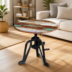 Reclaimed Wood & Cast Iron End Table - Adjustable Height