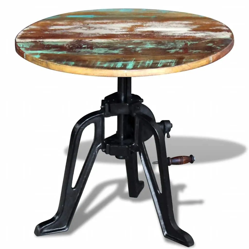 End Table Adjustable Height 42-63cm Reclaimed Wood Cast Iron Industrial Style