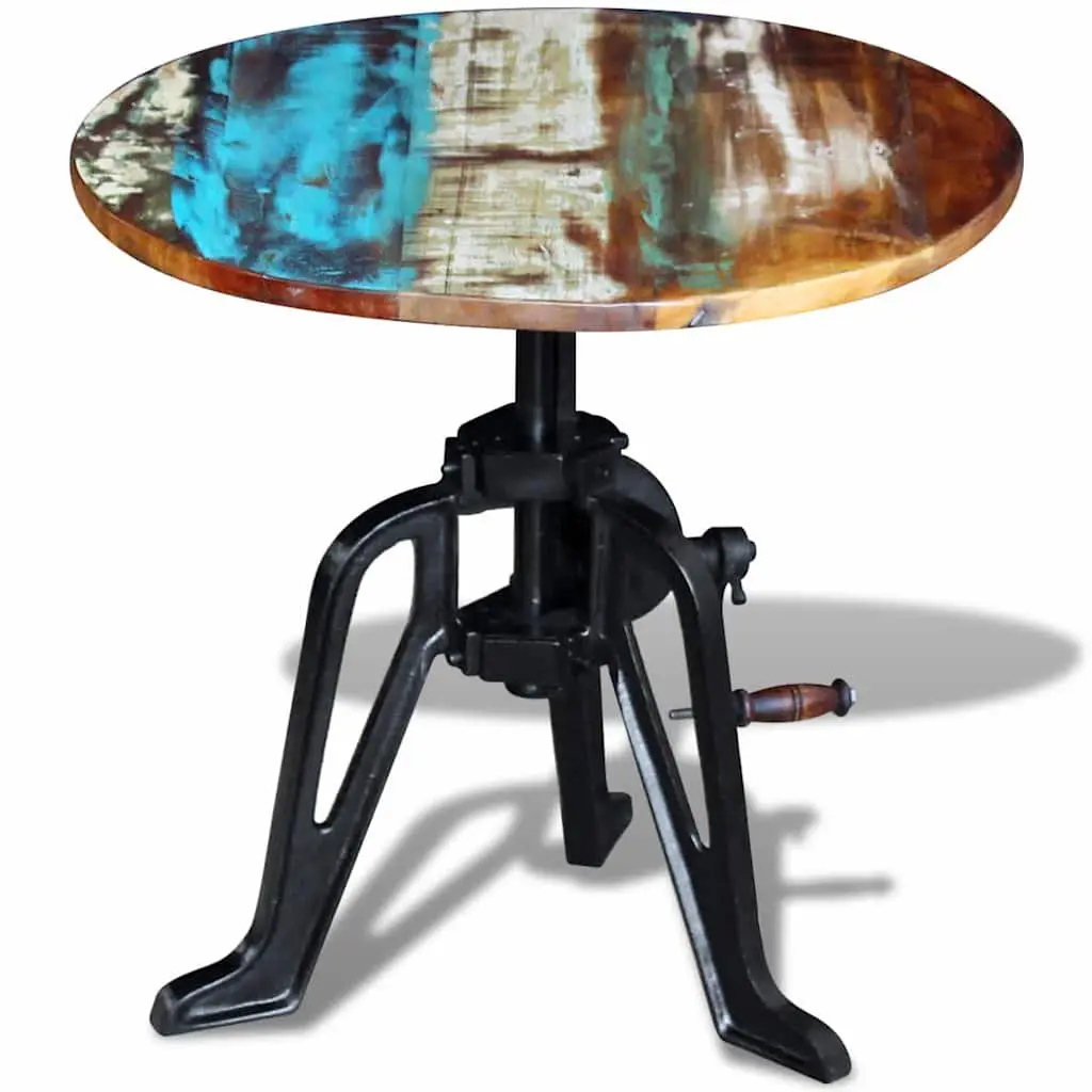 End Table Adjustable Height 42-63cm Reclaimed Wood Cast Iron Industrial Style