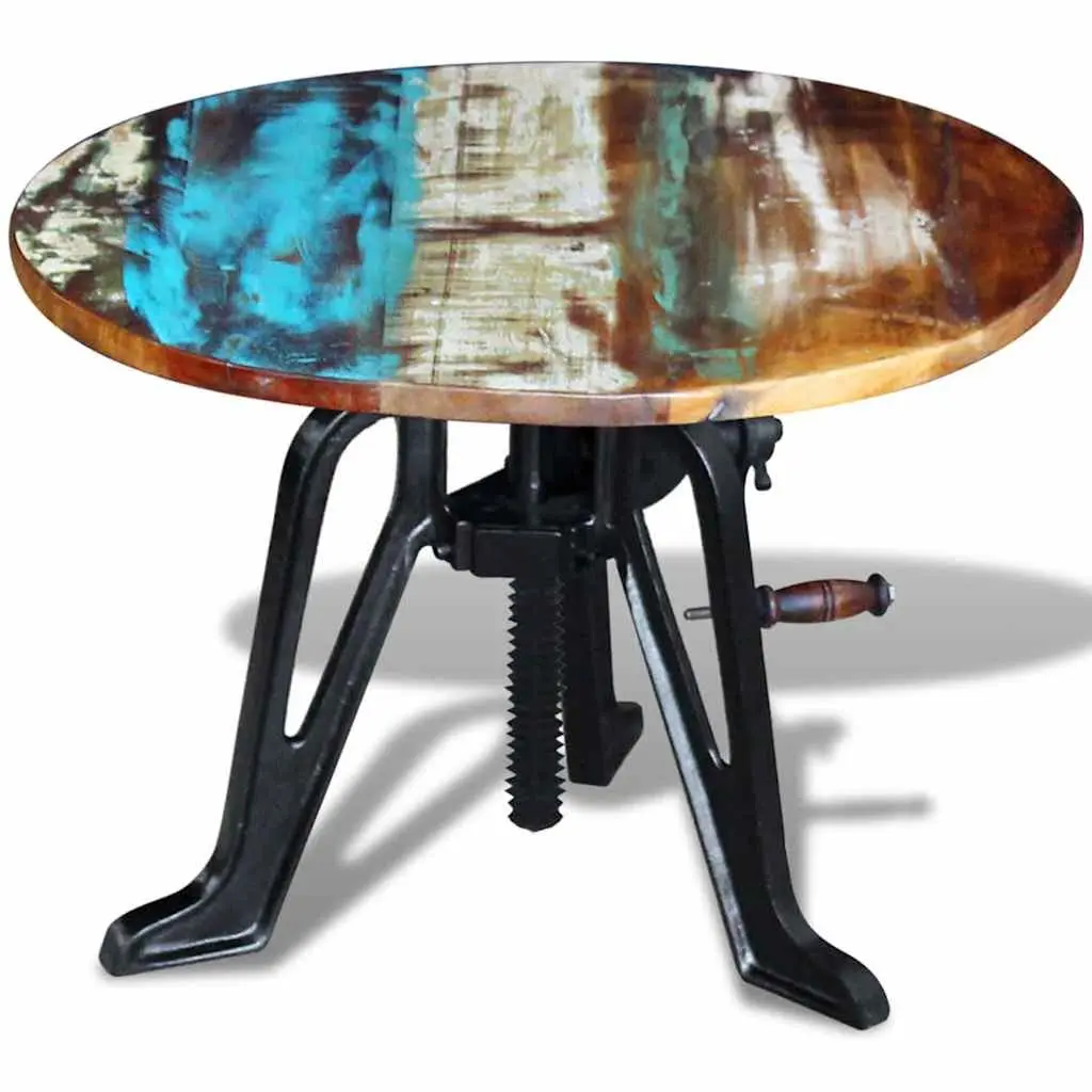 End Table Adjustable Height 42-63cm Reclaimed Wood Cast Iron Industrial Style