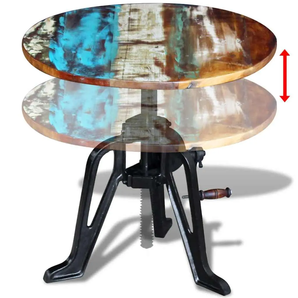 End Table Adjustable Height 42-63cm Reclaimed Wood Cast Iron Industrial Style