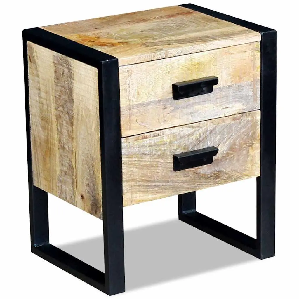 Side Table with 2 Drawers Industrial Style Bedside Nightstand Brown