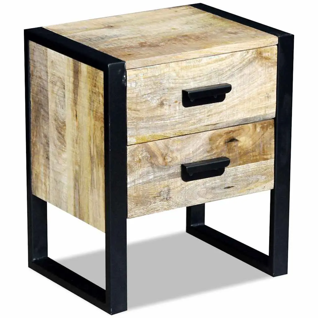 Side Table with 2 Drawers Industrial Style Bedside Nightstand Brown