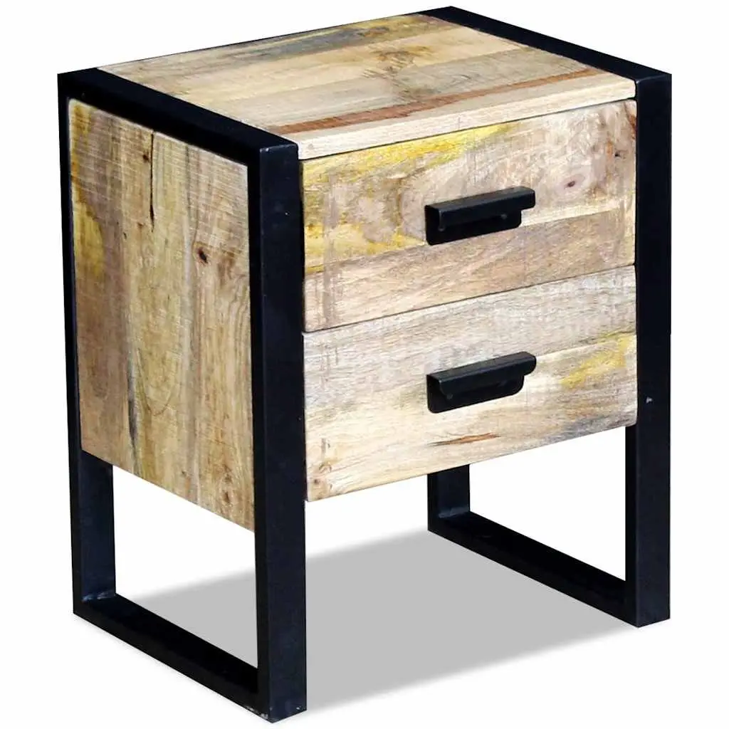 Side Table with 2 Drawers Industrial Style Bedside Nightstand Brown