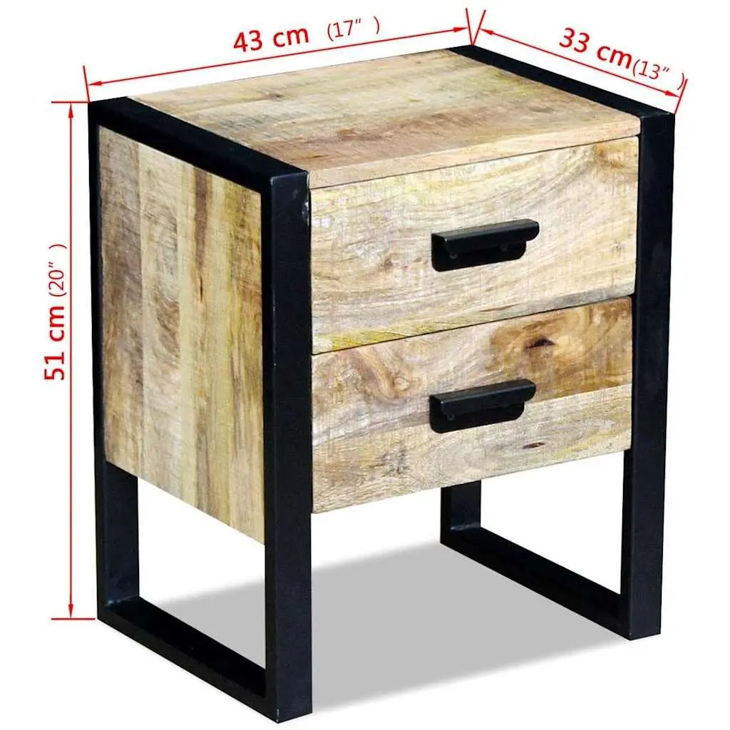 Side Table with 2 Drawers Industrial Style Bedside Nightstand Brown