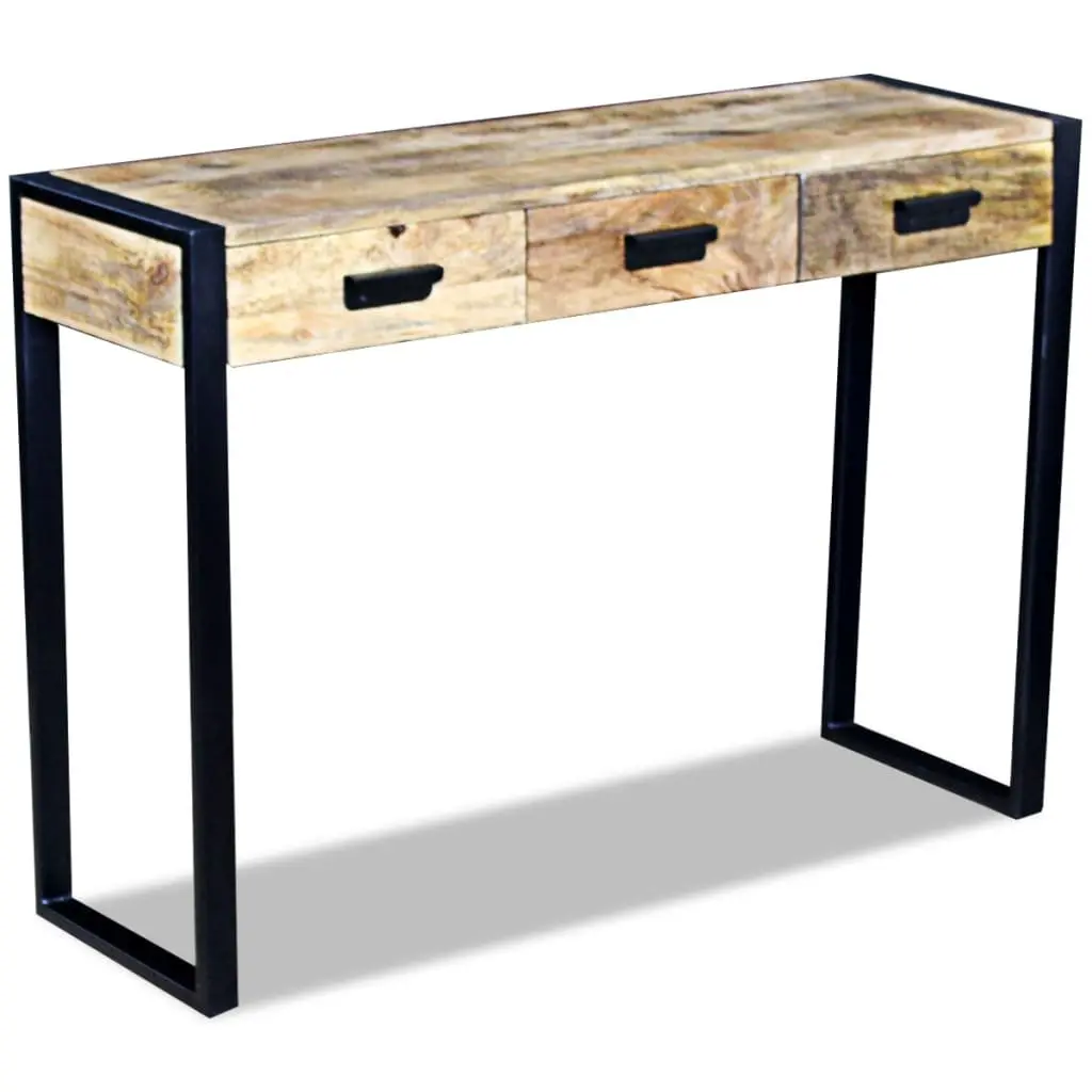 Console Table with 3 Drawers Solid Mango Wood Industrial Style End Table