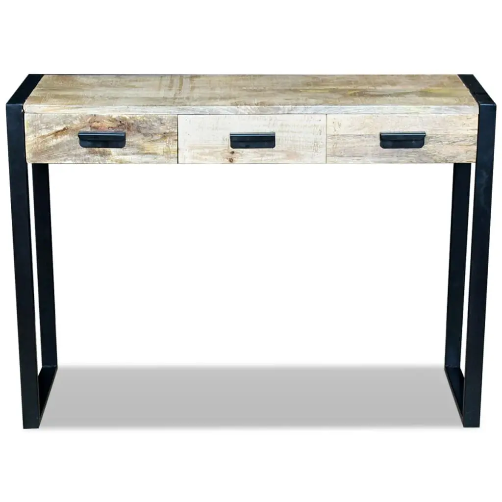 Console Table with 3 Drawers Solid Mango Wood Industrial Style End Table