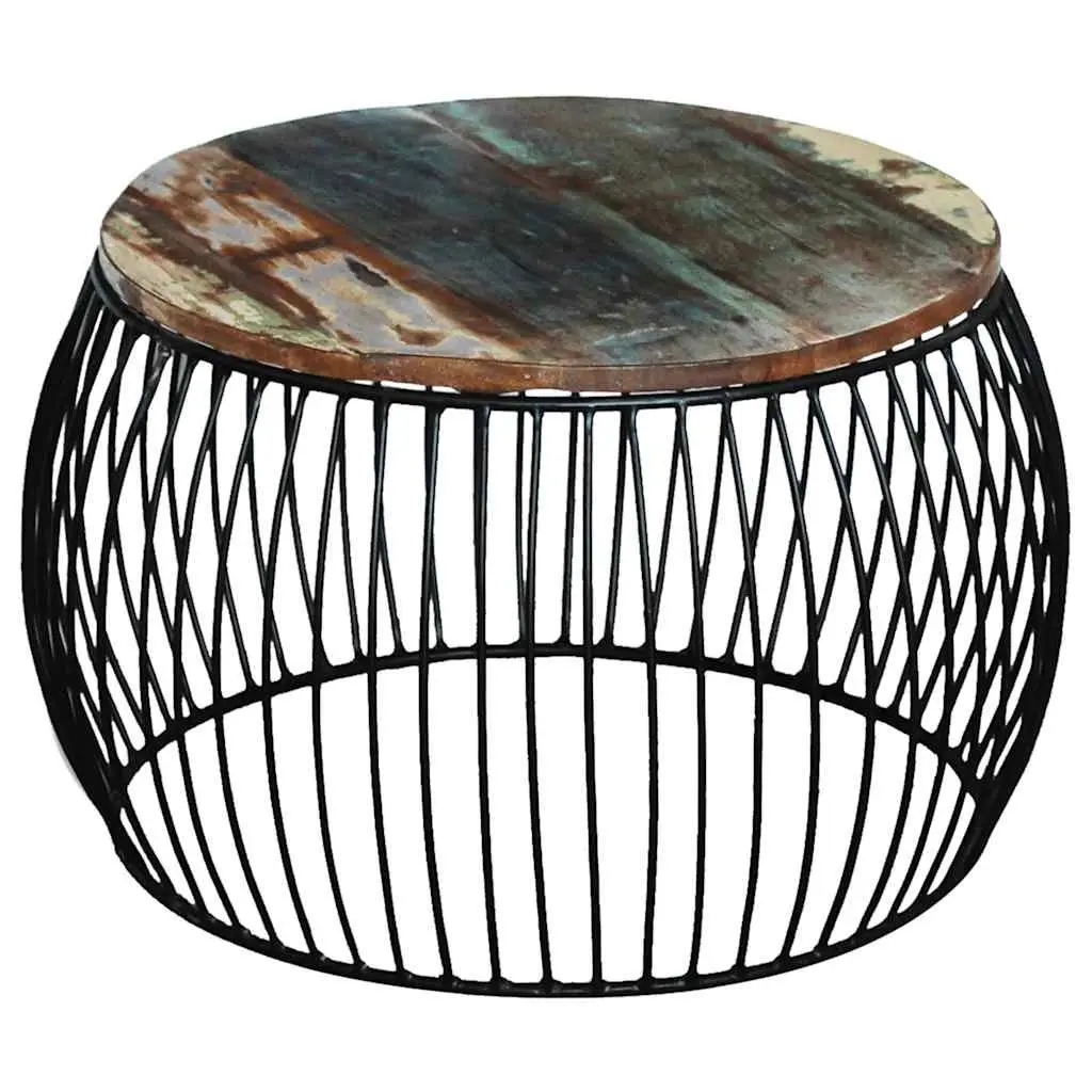 Round Coffee Table Solid Reclaimed Wood Vintage Handmade Side Table Brown 68cm