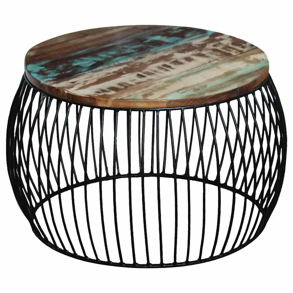 Round Coffee Table Solid Reclaimed Wood Vintage Handmade Side Table Brown 68cm