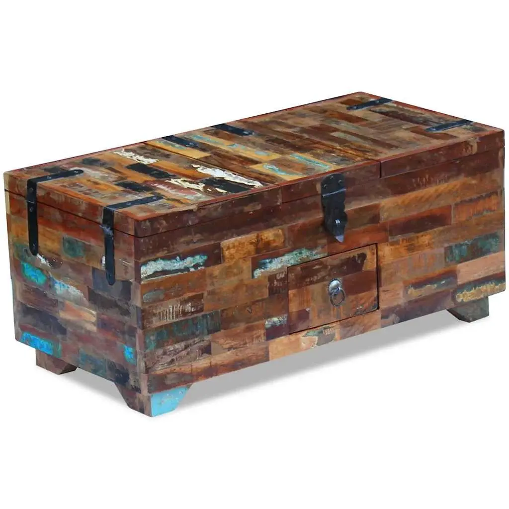 Reclaimed Wood Coffee Table Chest with Storage Brown 80cm x 40cm x 35cm