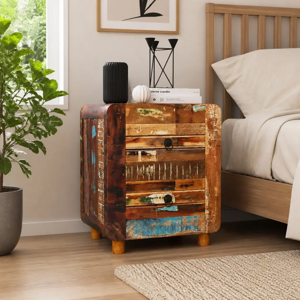 Bedside Table Night Cabinet 43x33x51 cm 2 Drawers Brown Reclaimed Wood