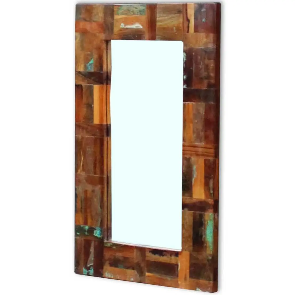 Reclaimed Wood Frame Mirror Handmade Retro Decor 80 x 50 cm Multicolour