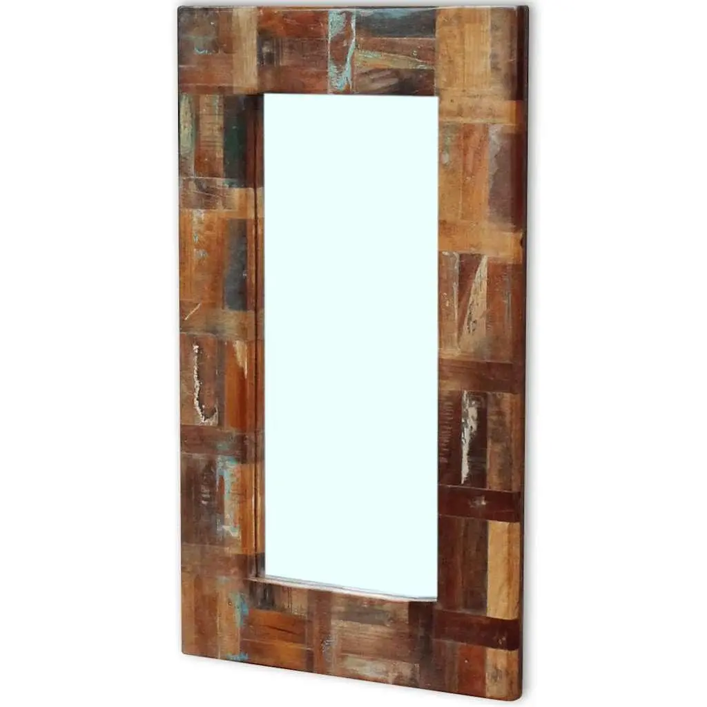 Reclaimed Wood Frame Mirror Handmade Retro Decor 80 x 50 cm Multicolour