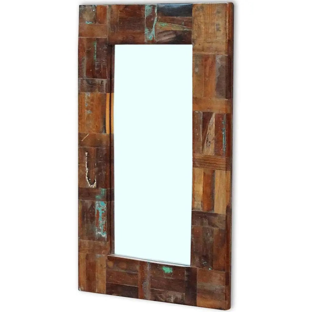 Reclaimed Wood Frame Mirror Handmade Retro Decor 80 x 50 cm Multicolour