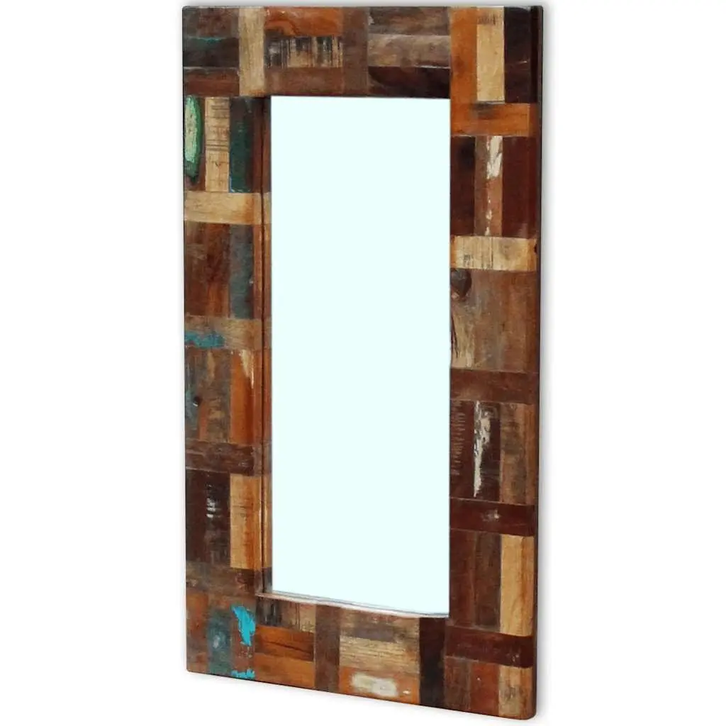 Reclaimed Wood Frame Mirror Handmade Retro Decor 80 x 50 cm Multicolour