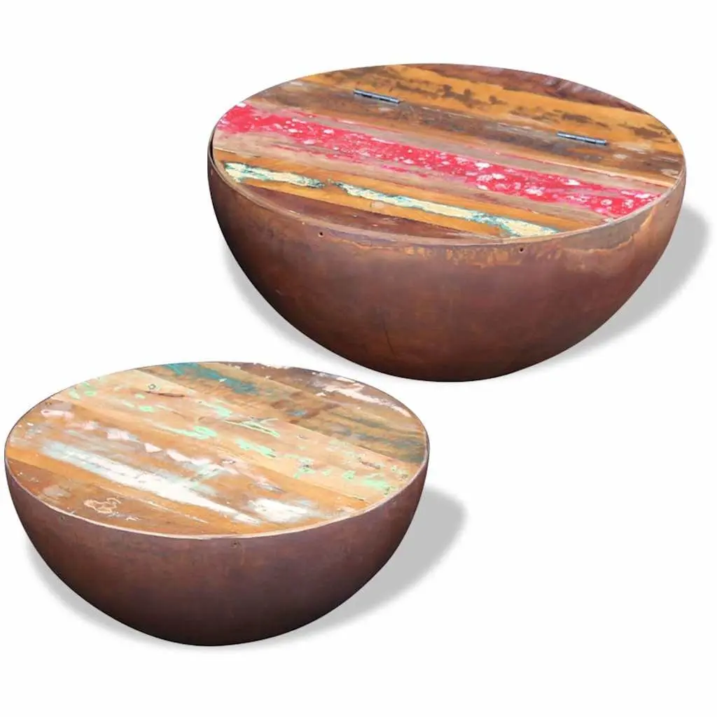 Bowl Shaped Coffee Table Set Two Piece Reclaimed Wood Multicolour Living Room