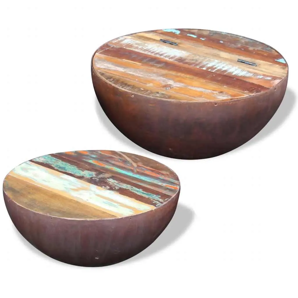 Bowl Shaped Coffee Table Set Two Piece Reclaimed Wood Multicolour Living Room