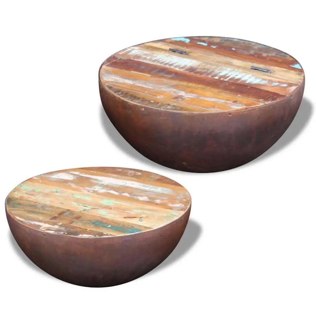 Bowl Shaped Coffee Table Set Two Piece Reclaimed Wood Multicolour Living Room