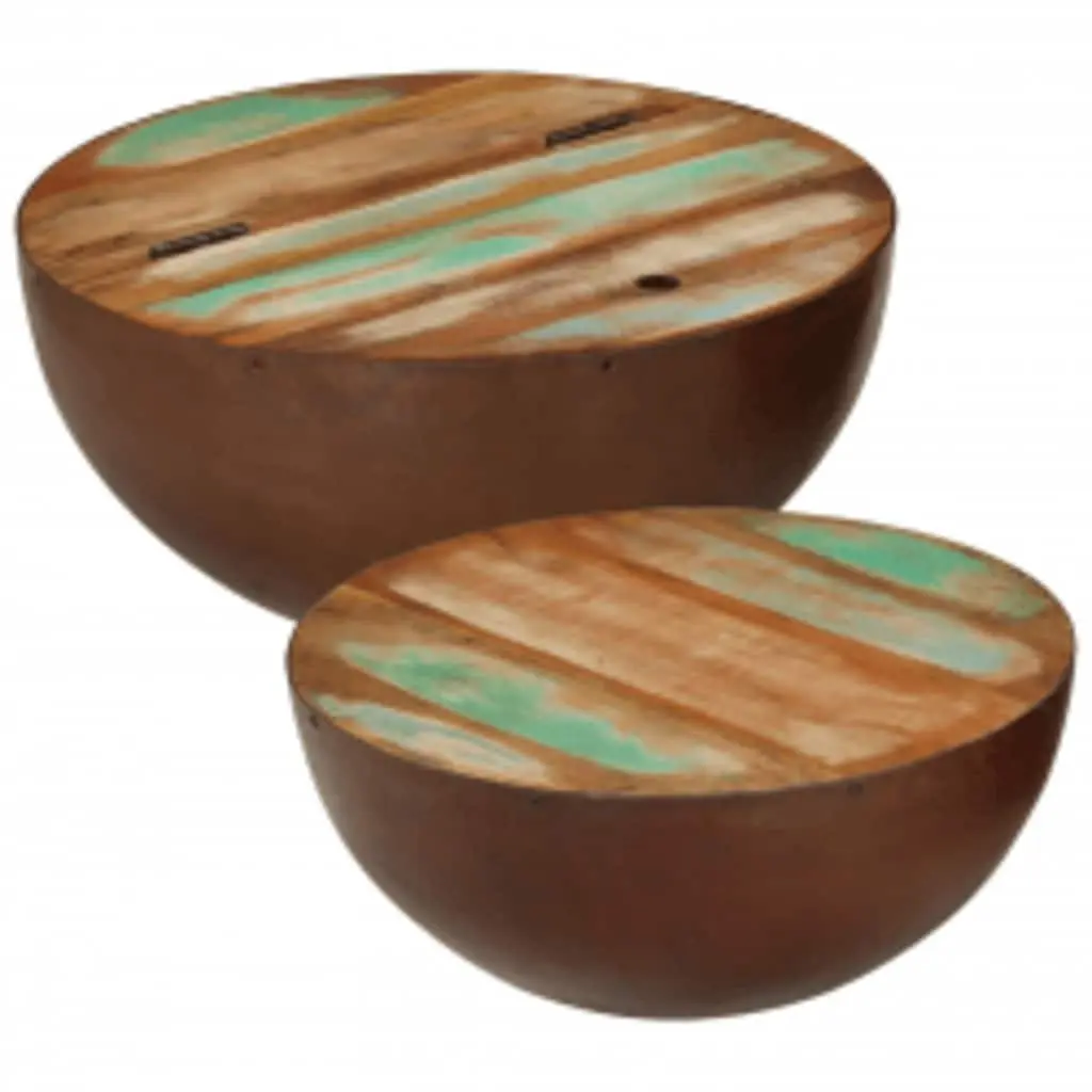 Bowl Shaped Coffee Table Set Two Piece Reclaimed Wood Multicolour Living Room