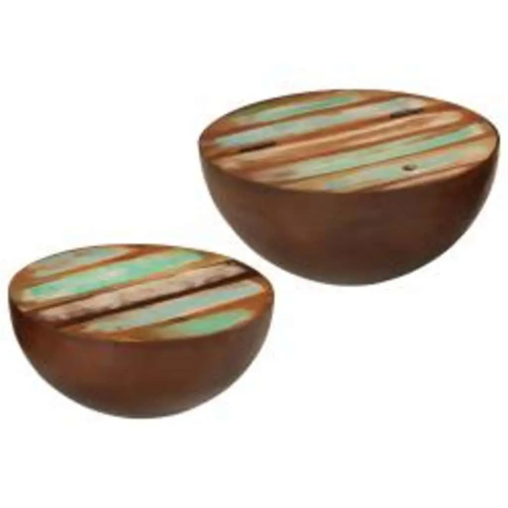 Bowl Shaped Coffee Table Set Two Piece Reclaimed Wood Multicolour Living Room