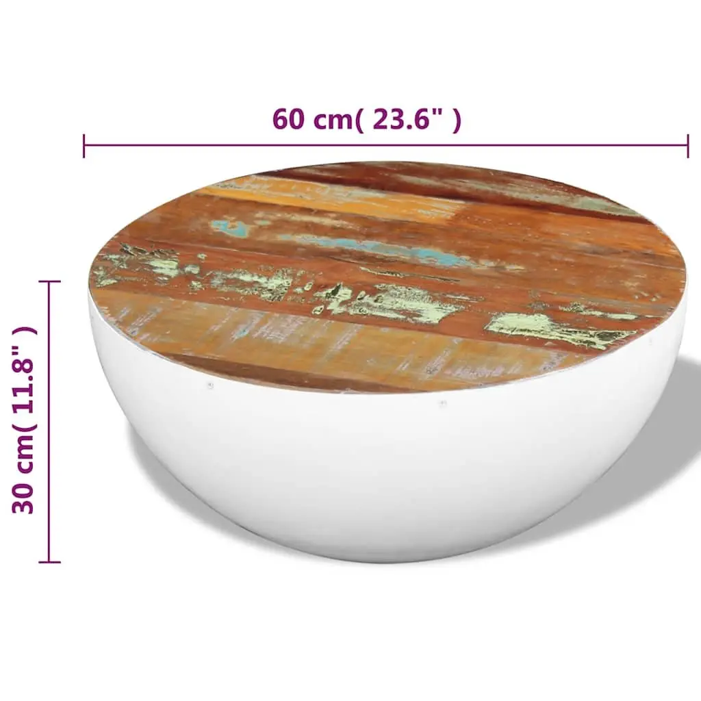 Bowl Shaped Coffee Table Solid Reclaimed Wood White Antique Living Room Furniture