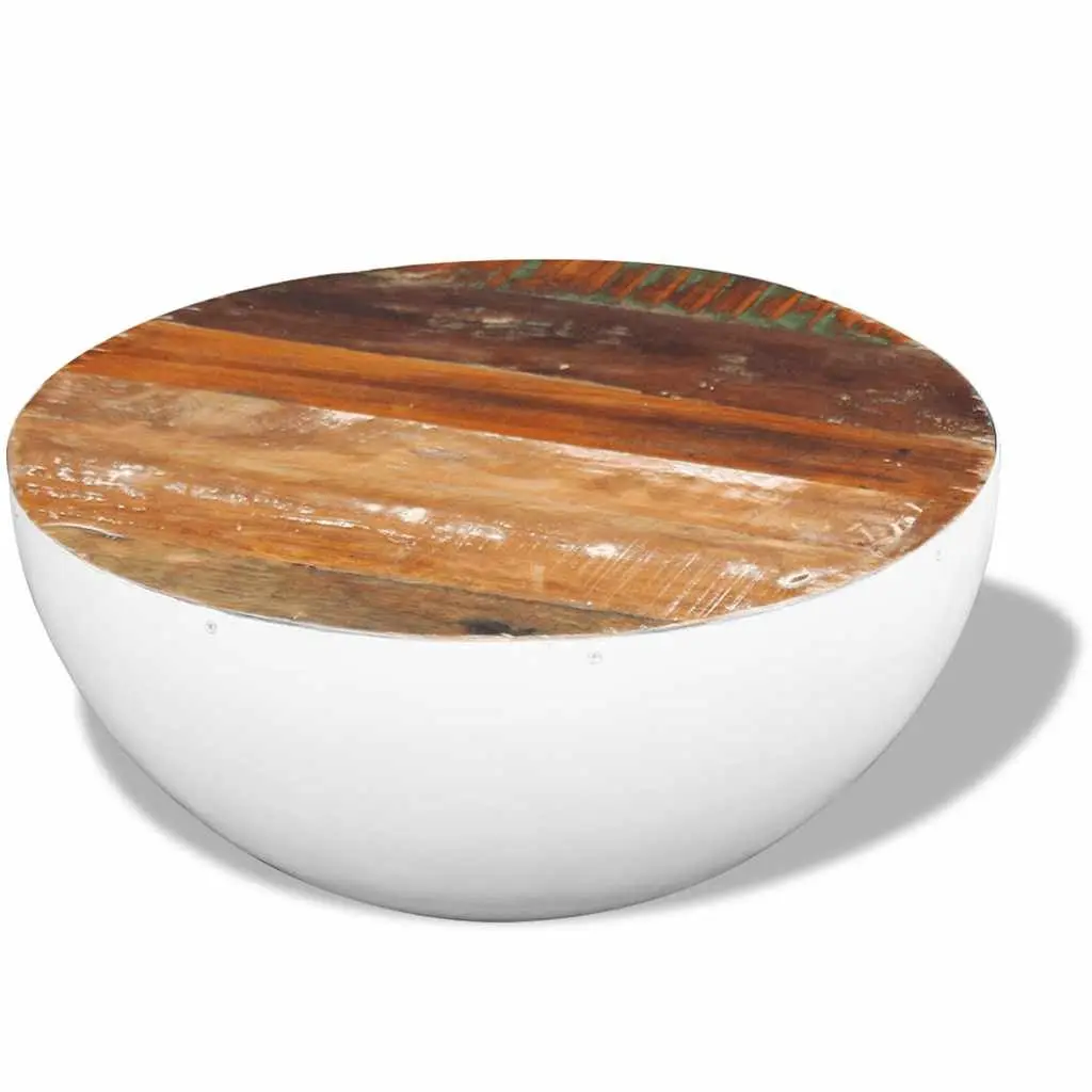 Bowl Shaped Coffee Table Solid Reclaimed Wood White Antique Living Room Furniture