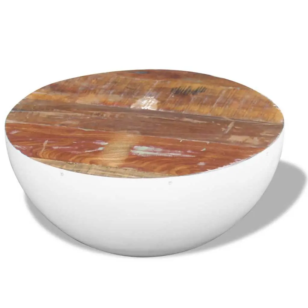 Bowl Shaped Coffee Table Solid Reclaimed Wood White Antique Living Room Furniture