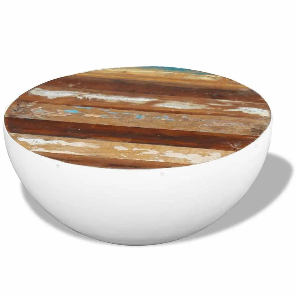 Bowl Shaped Coffee Table Solid Reclaimed Wood White Antique Living Room Furniture