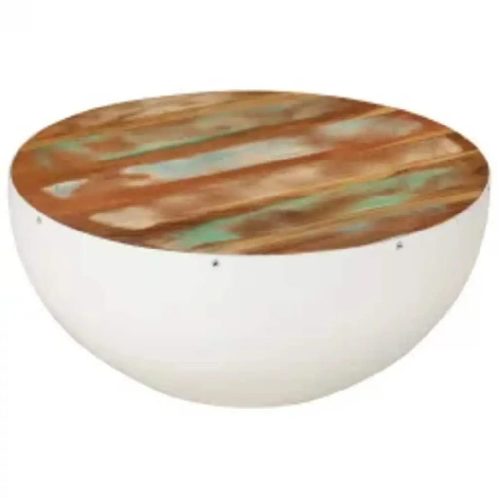 Bowl Shaped Coffee Table Solid Reclaimed Wood White Antique Living Room Furniture