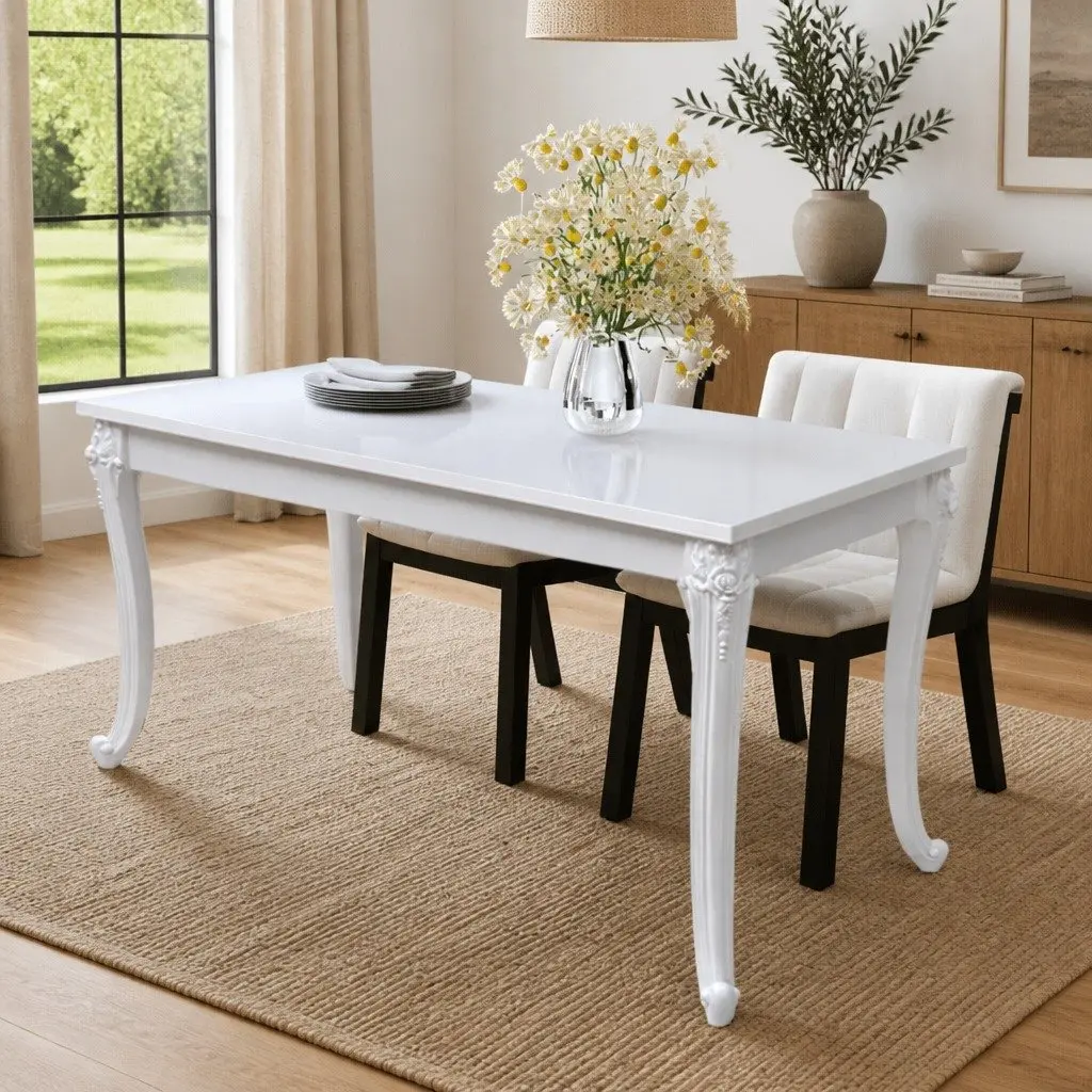Dining Table 116x66x76 cm High Gloss White Kitchen Room Furniture Sleek Design