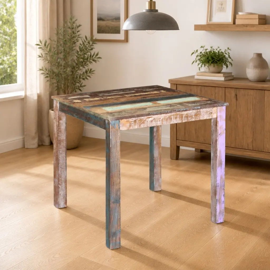 Dining Table Antique Style Solid Reclaimed Wood Compact Multicolour