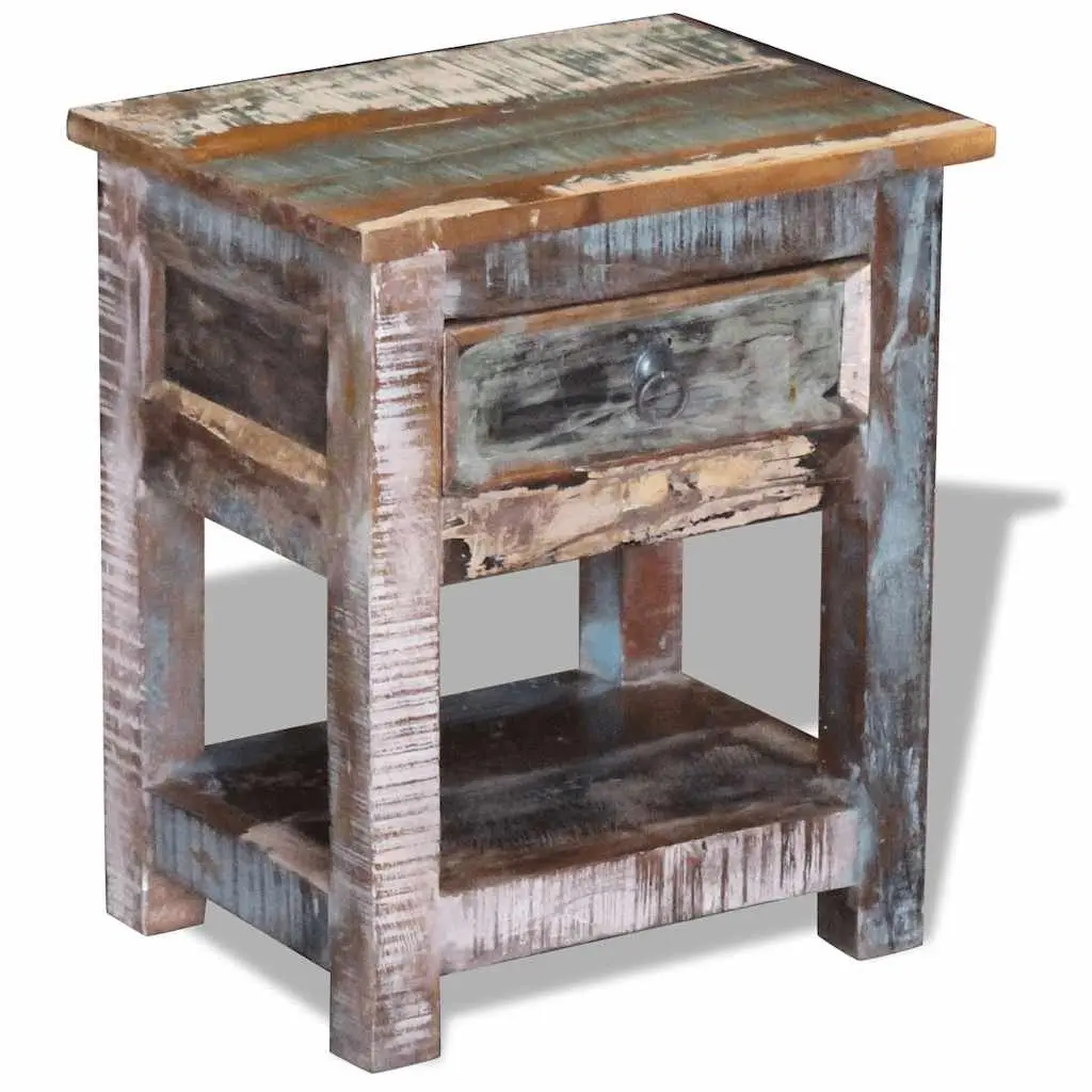 End Table with Drawer Solid Reclaimed Wood Bedside Nightstand Storage Cabinet