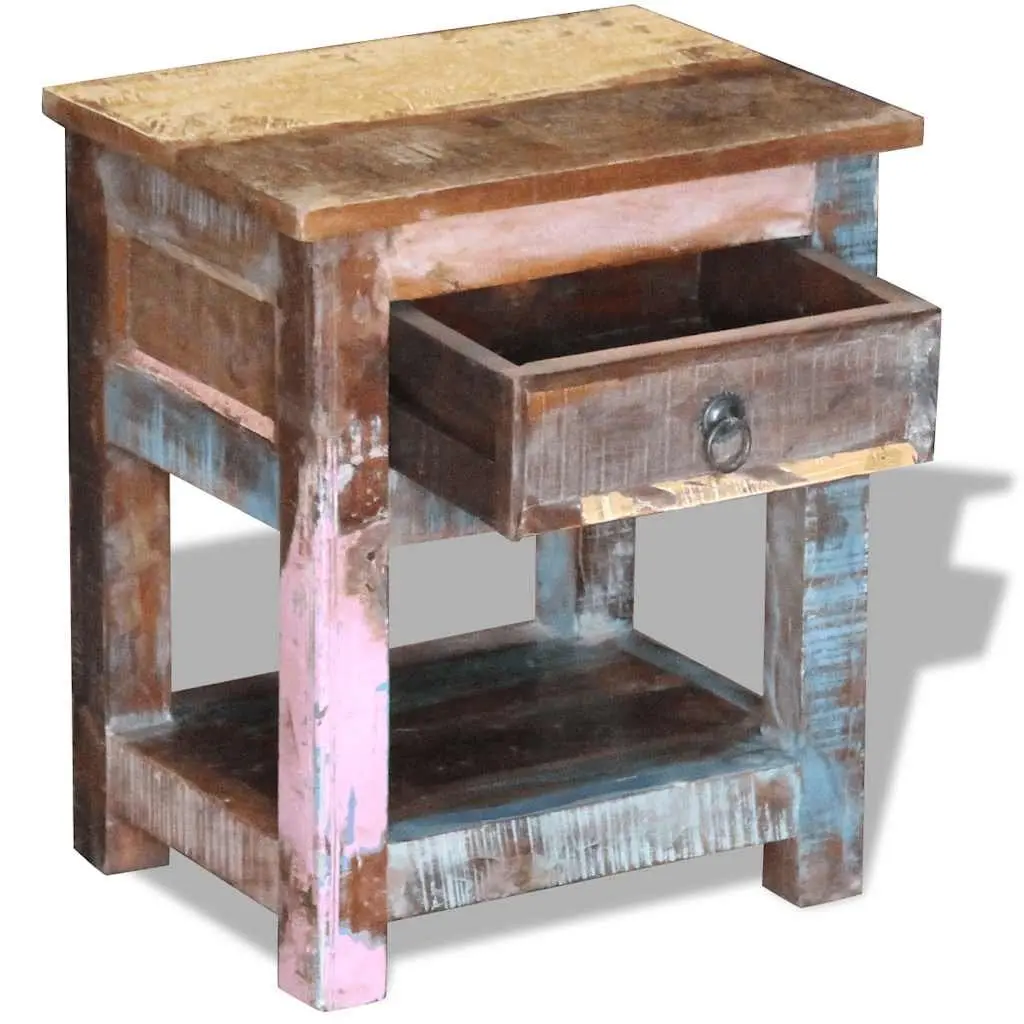 End Table with Drawer Solid Reclaimed Wood Bedside Nightstand Storage Cabinet