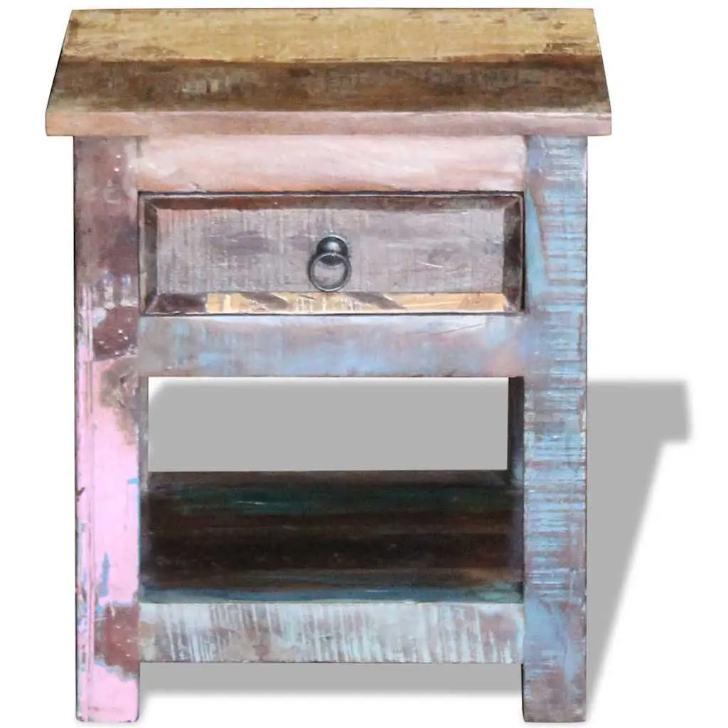 End Table with Drawer Solid Reclaimed Wood Bedside Nightstand Storage Cabinet