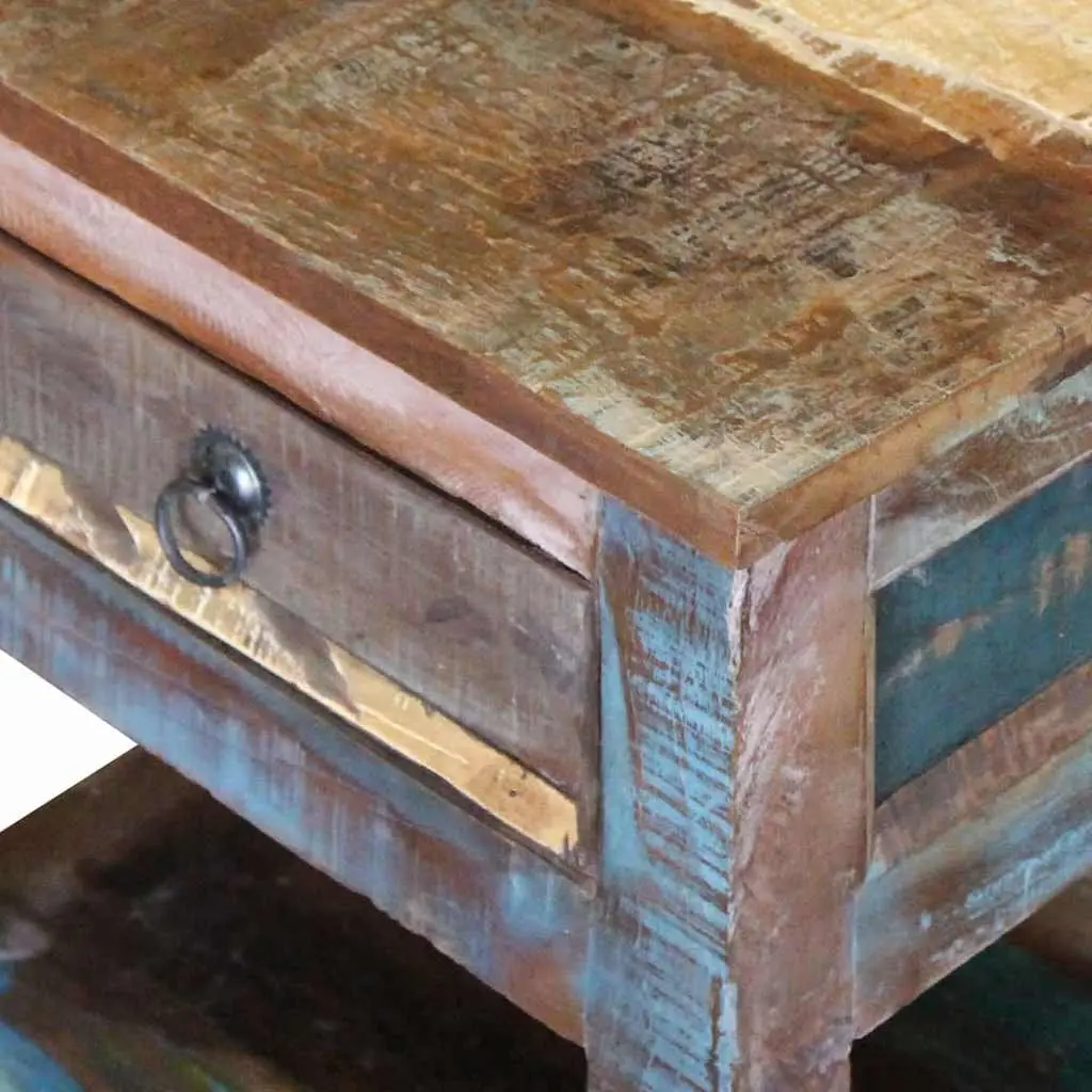 End Table with Drawer Solid Reclaimed Wood Bedside Nightstand Storage Cabinet